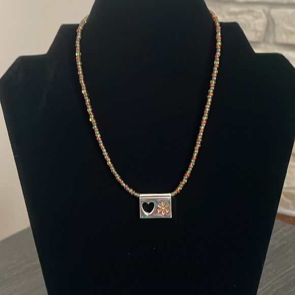 3/$25 🍀Lia Sophia Silver, Brown and Orange Daisy and Heart Necklace - Picture 3 of 5